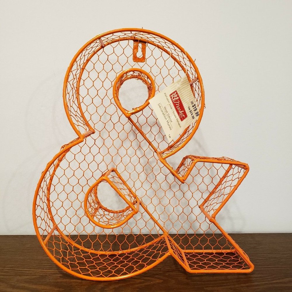 New Ampersand Make Market Alphabet Soup Wall Decor Orange Metal Basket N…